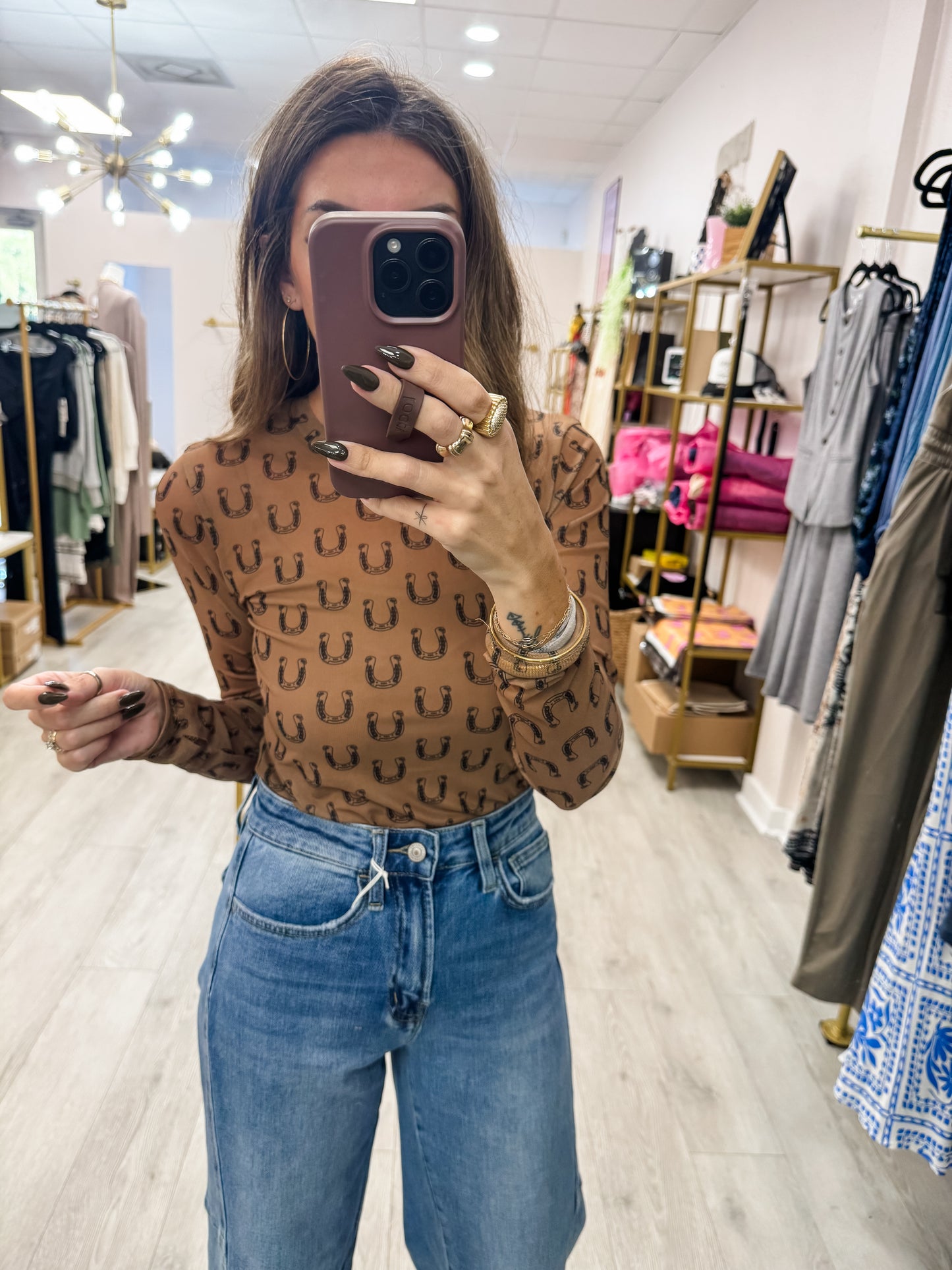 Black Horseshoe Mesh Top