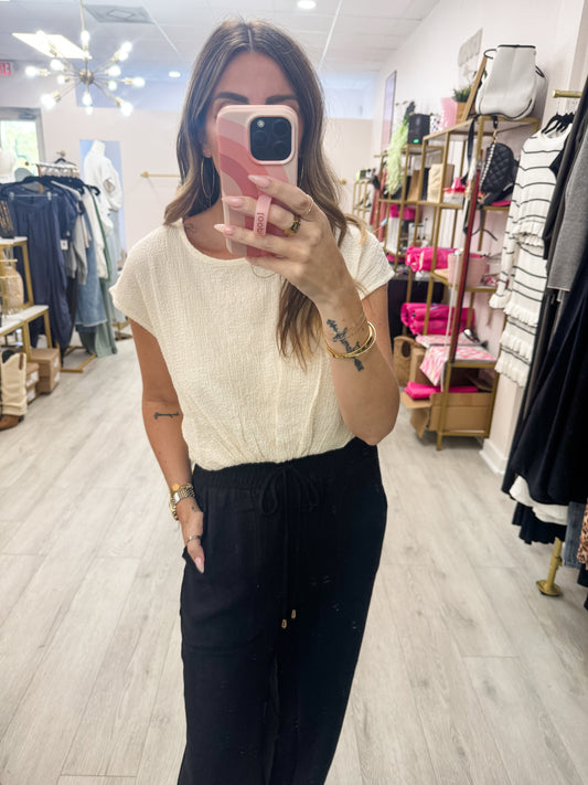 French Vanilla Tie Front Dolman Sleeve Top