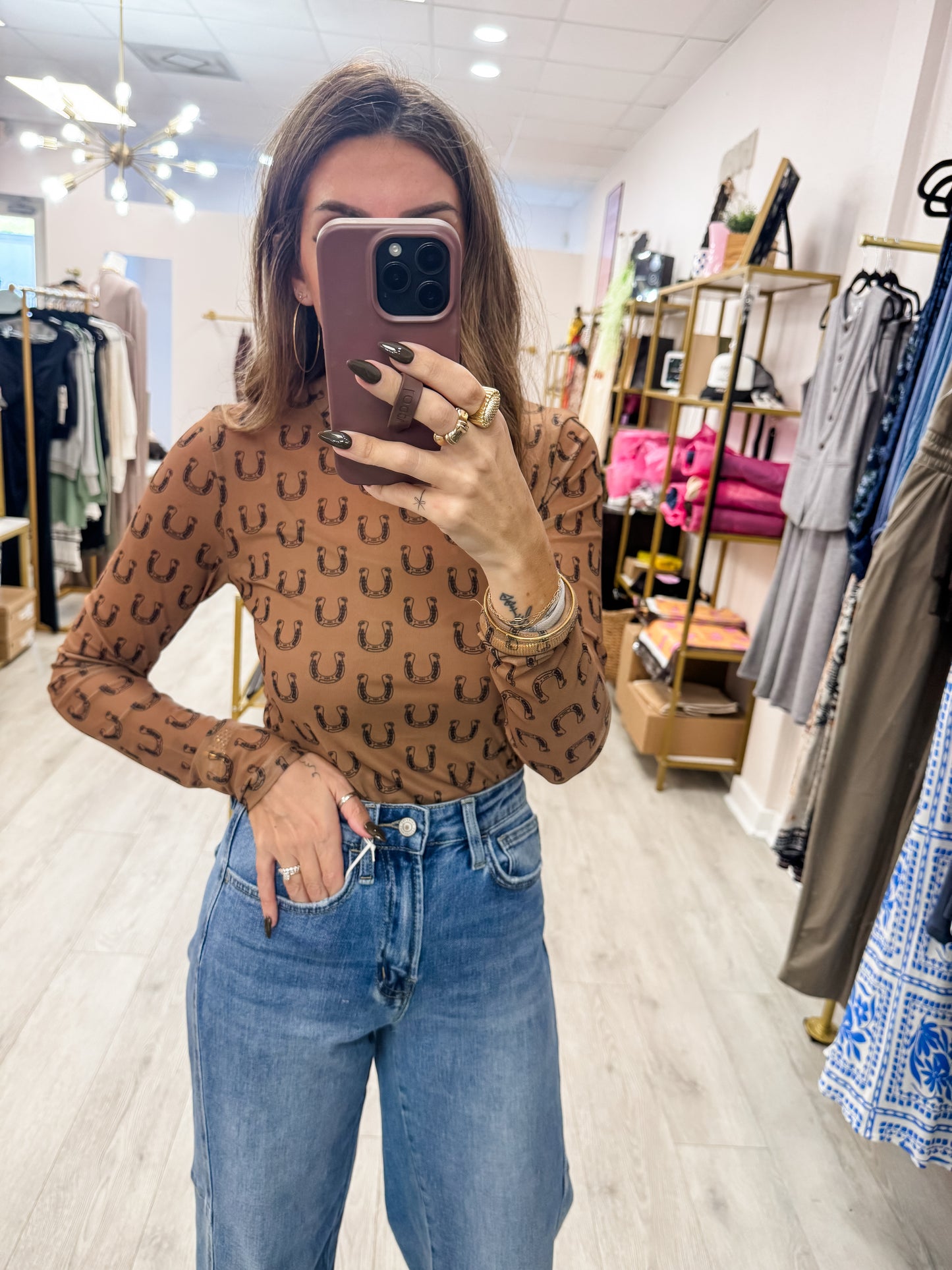Black Horseshoe Mesh Top