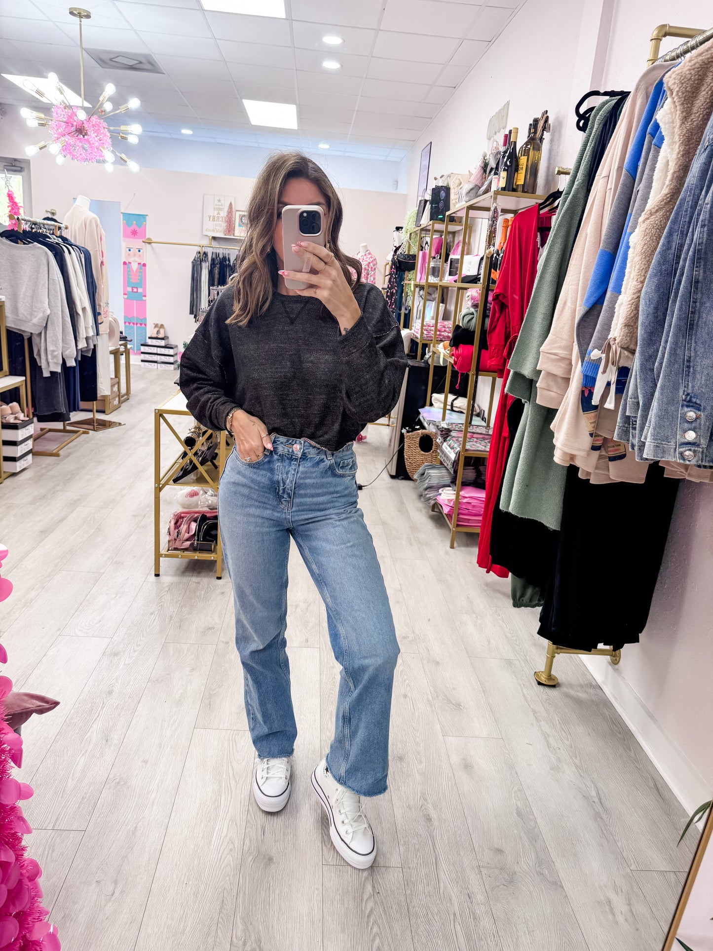 Black Drop-Shoulder Cropped Top