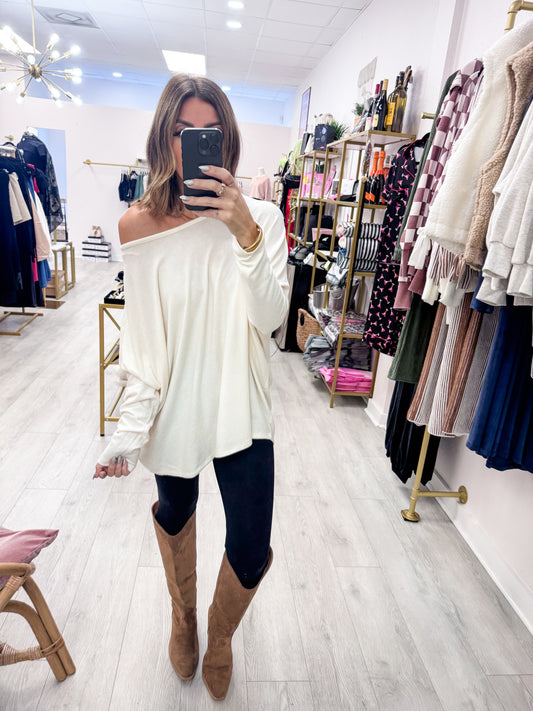 Cream Relaxed Fit Dolman Long Sleeve Top