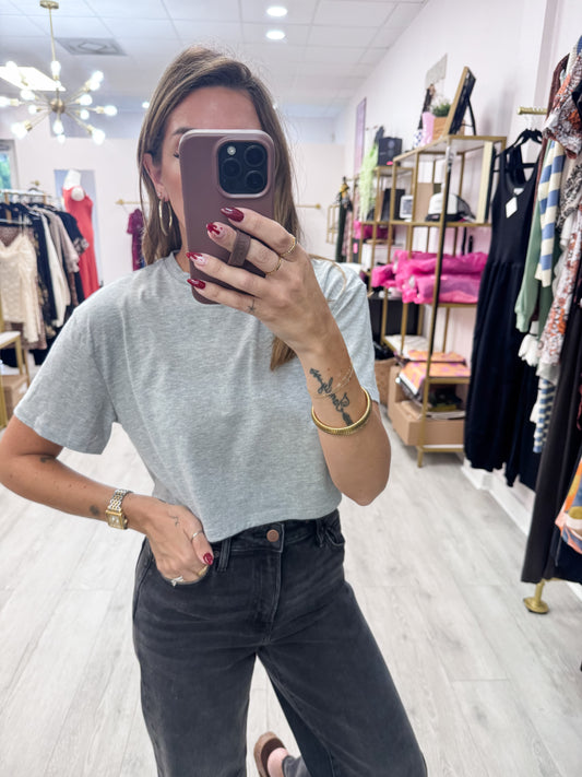 Heather Gray Cotton Lycra Boxy Cropped Tee