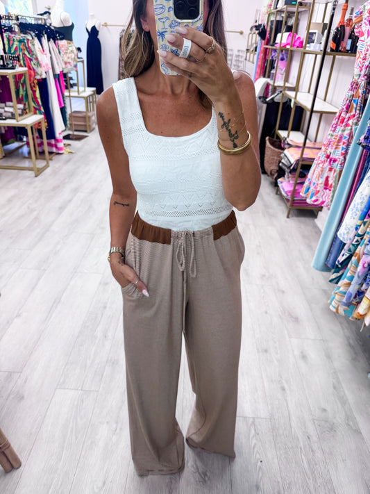 Brick Brown Striped Wide-Leg Pants