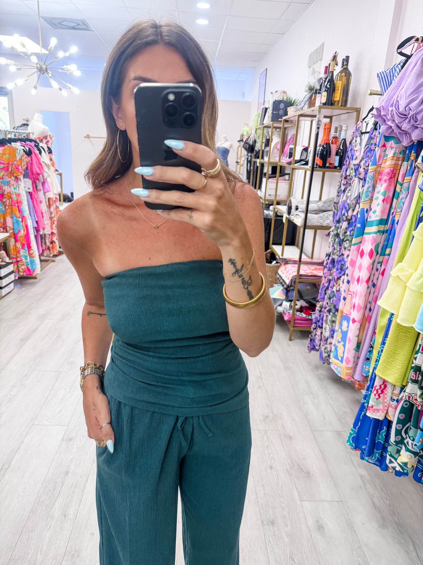 Teal Textured Asymmetrical Top