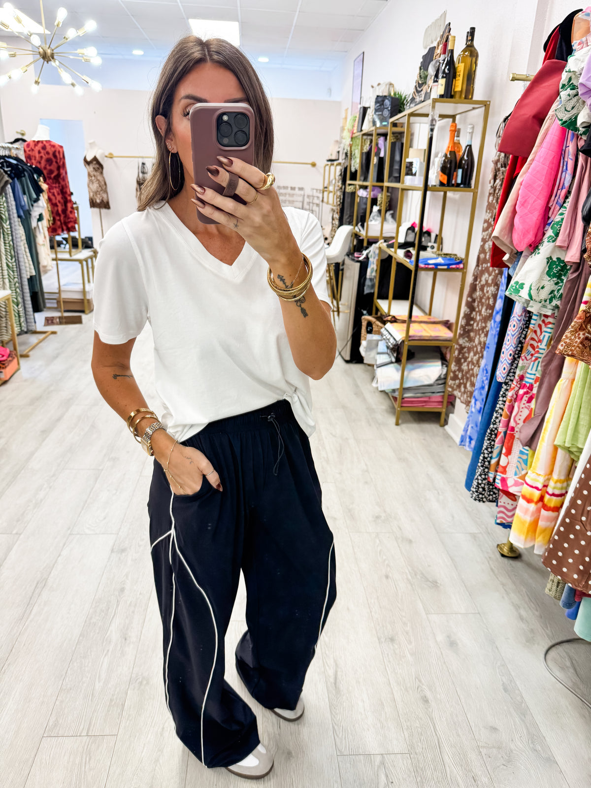 White Pima Cotton Blend V-Neck Tee
