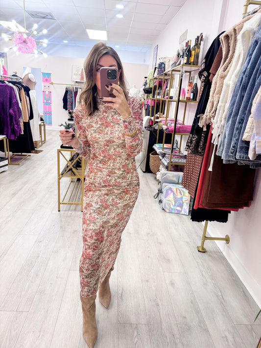 Floral Mesh Long Sleeve Dress