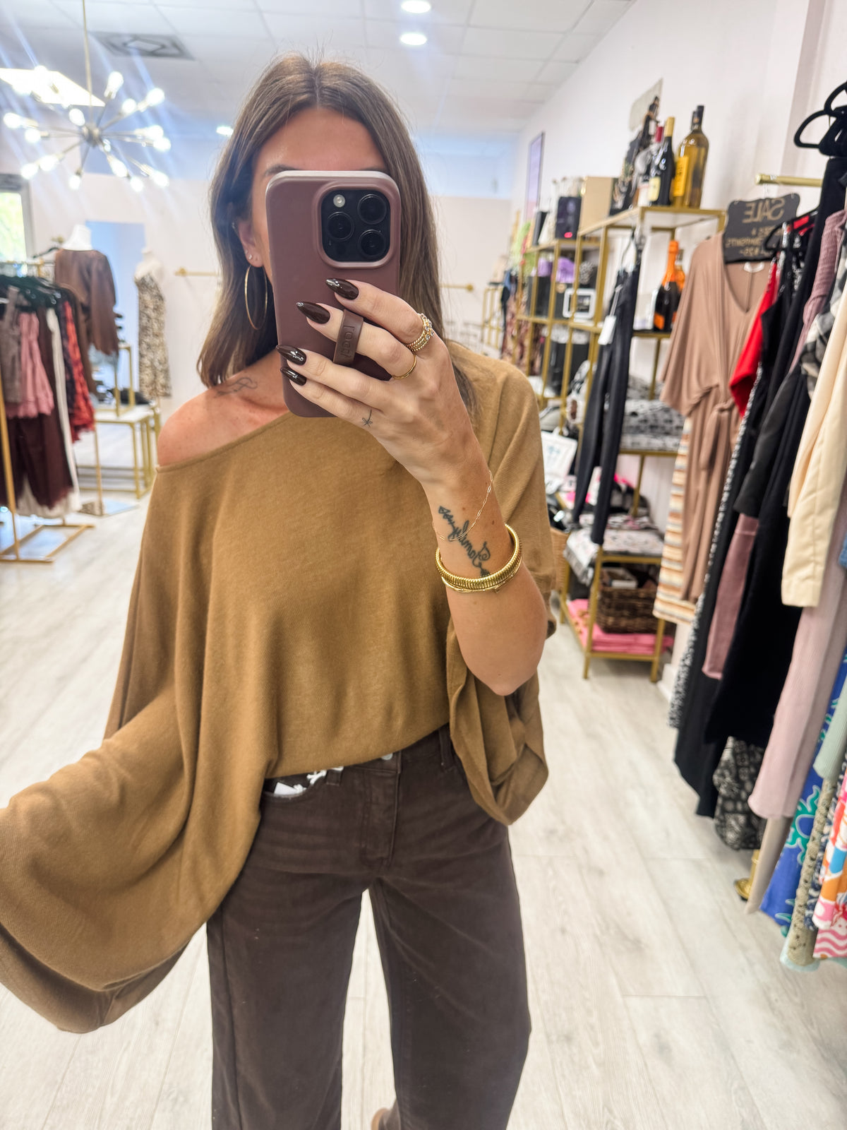 Camel One Shoulder Asymmetrical Top
