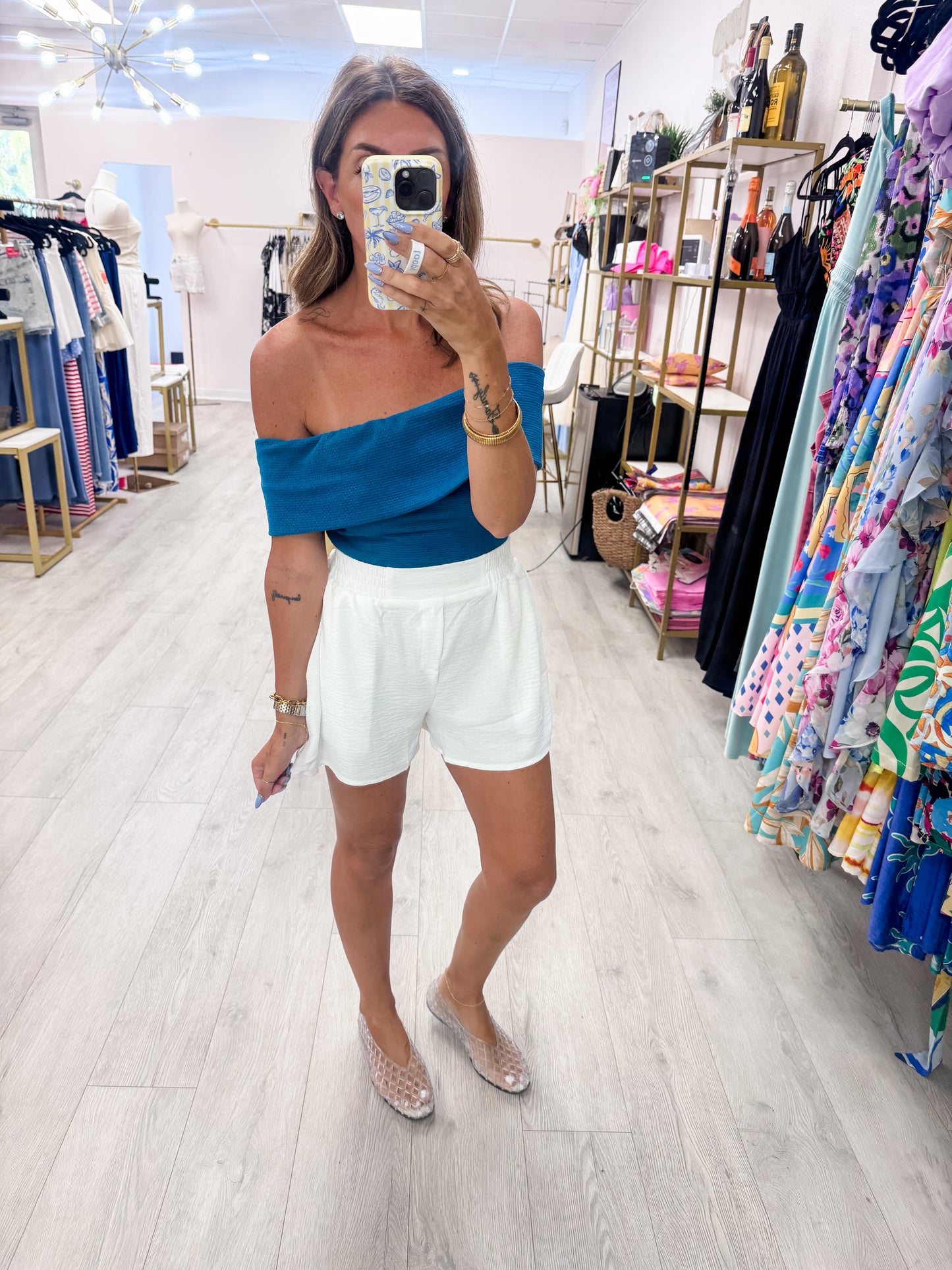 White Smocked High Waisted Airflow Shorts