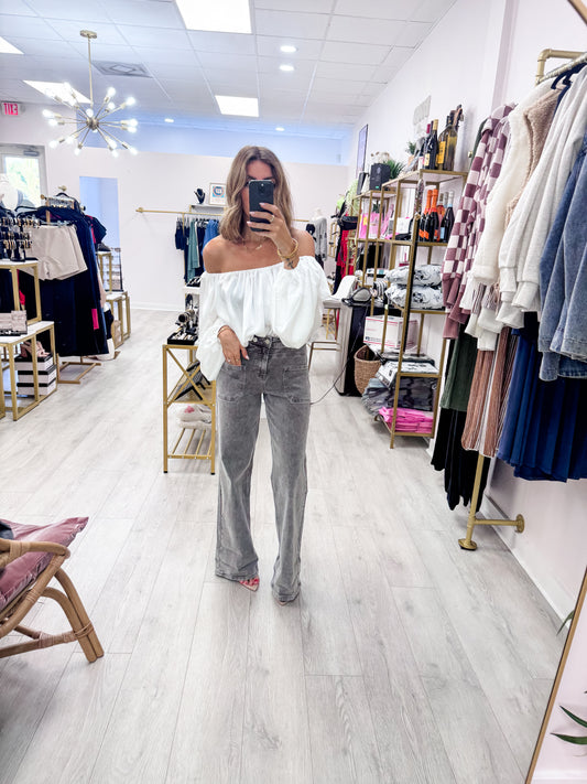 Gray Clover Front Pocket Denim