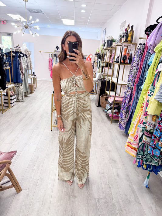 Sandstone Romances Braid Detail Wide Leg Jumpsuit