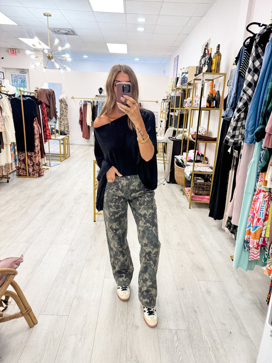 Camo Print Straight Leg Pants