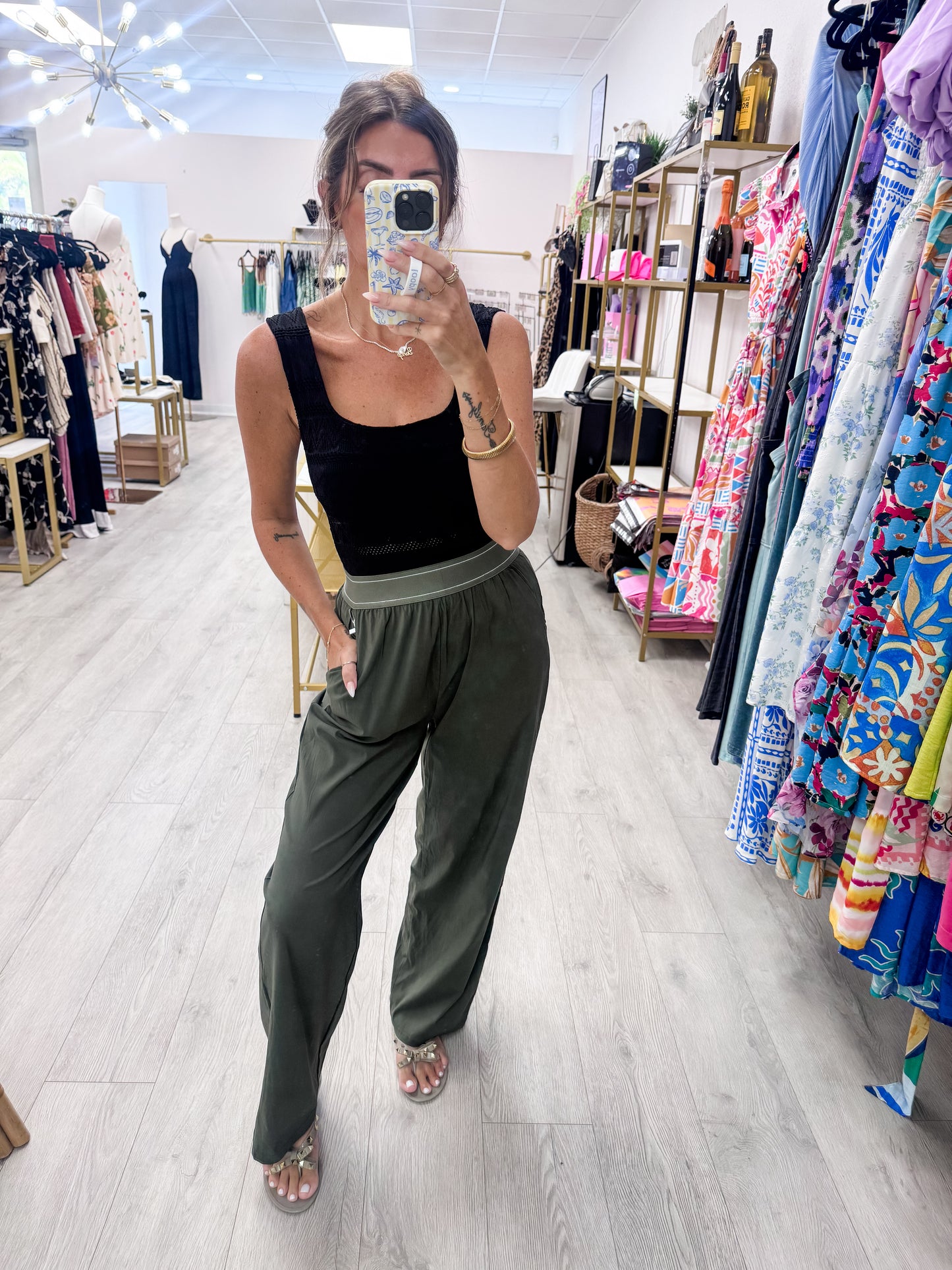 Olive Elastic Wide Band Pants
