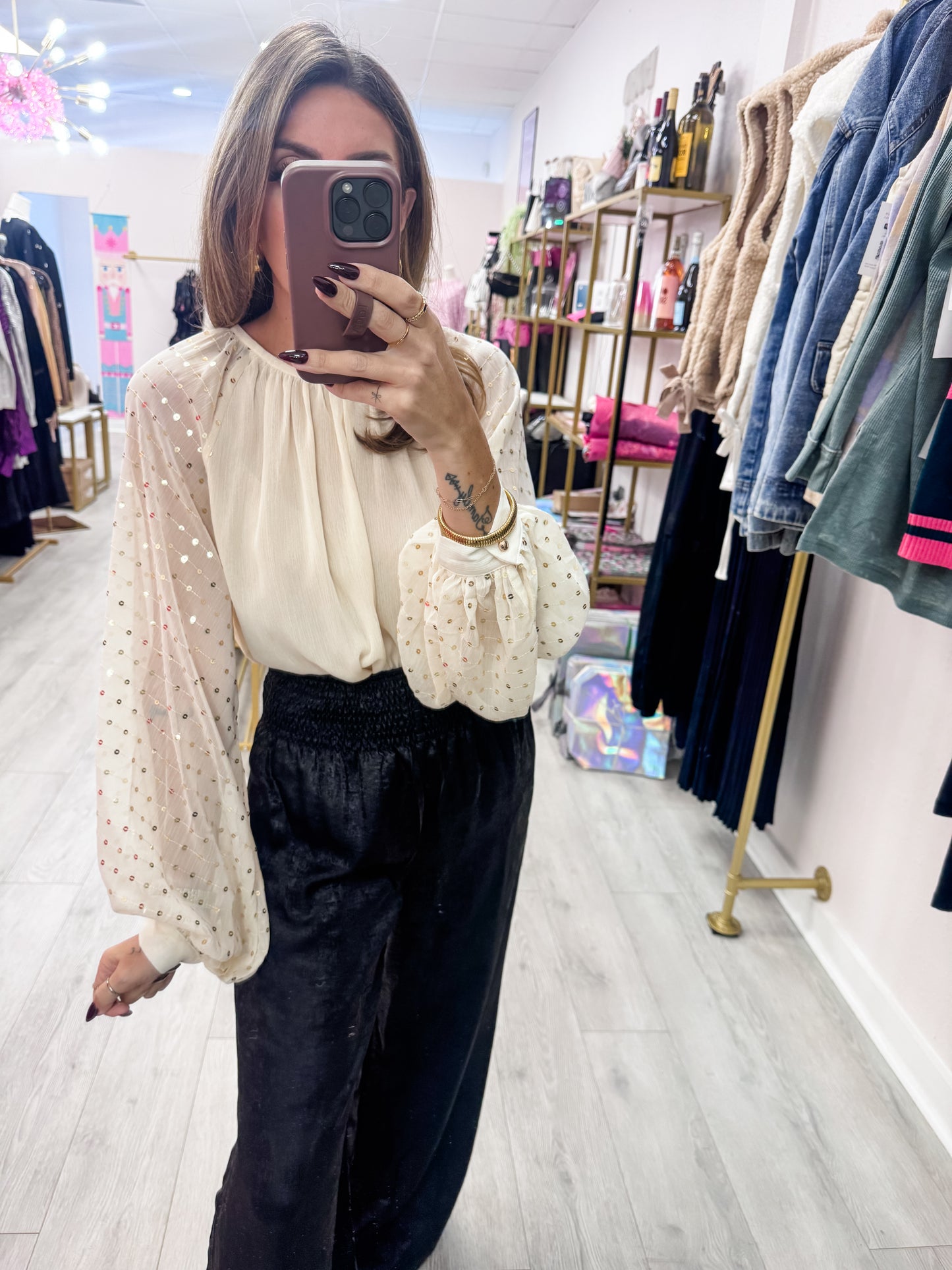Balloon Sleeve Sequin Top
