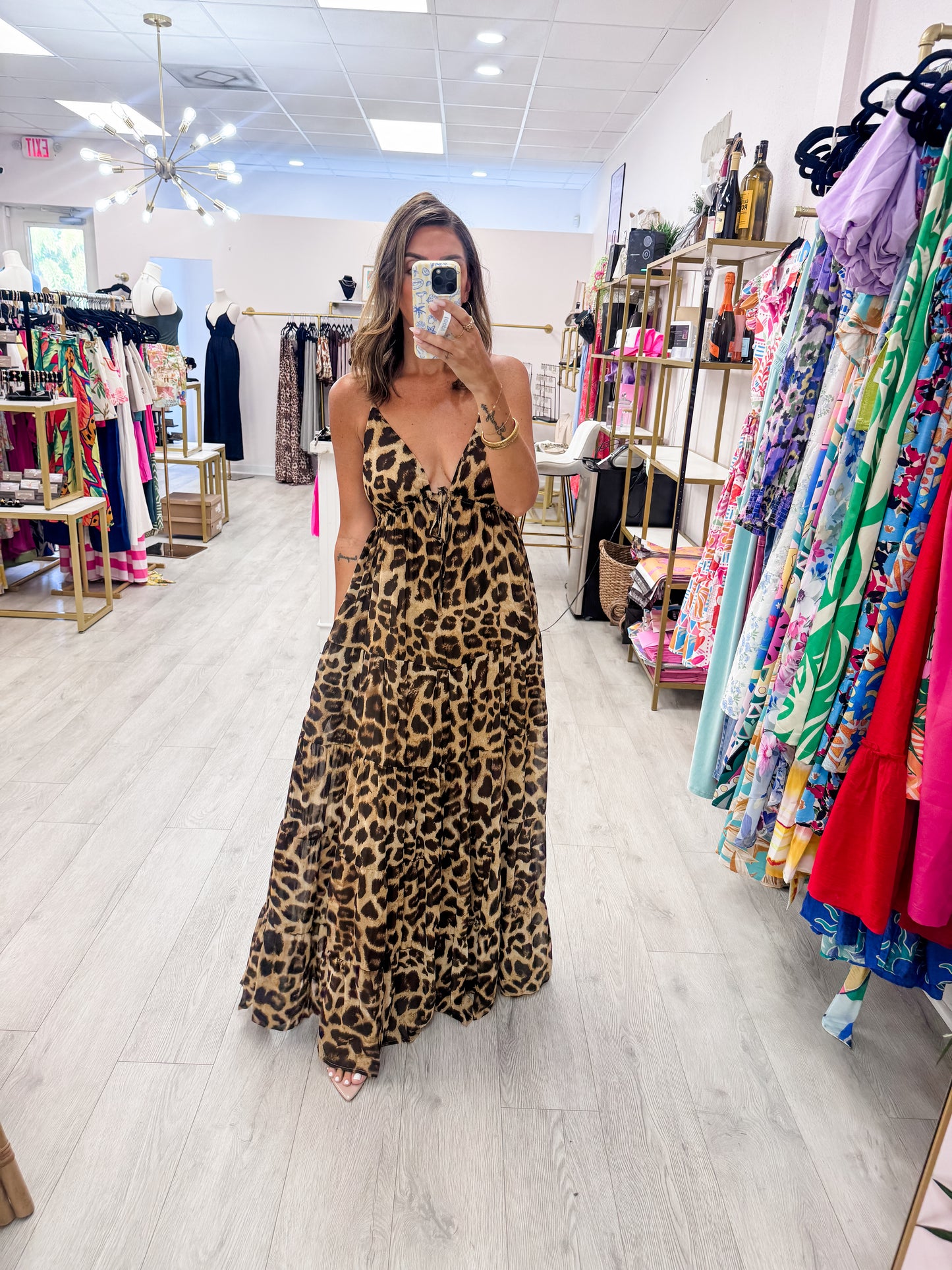 Leopard Printed Woven Maxi Dress