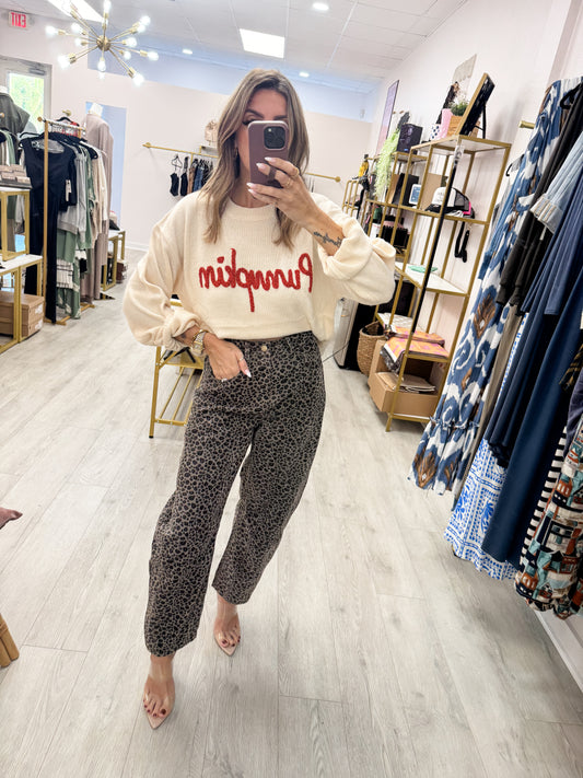 Pumpkin Embroidered Sweater