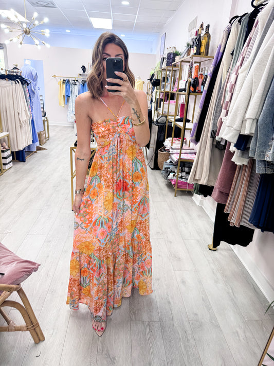 Summer Sevenfold Ruched Babydoll Maxi Dress