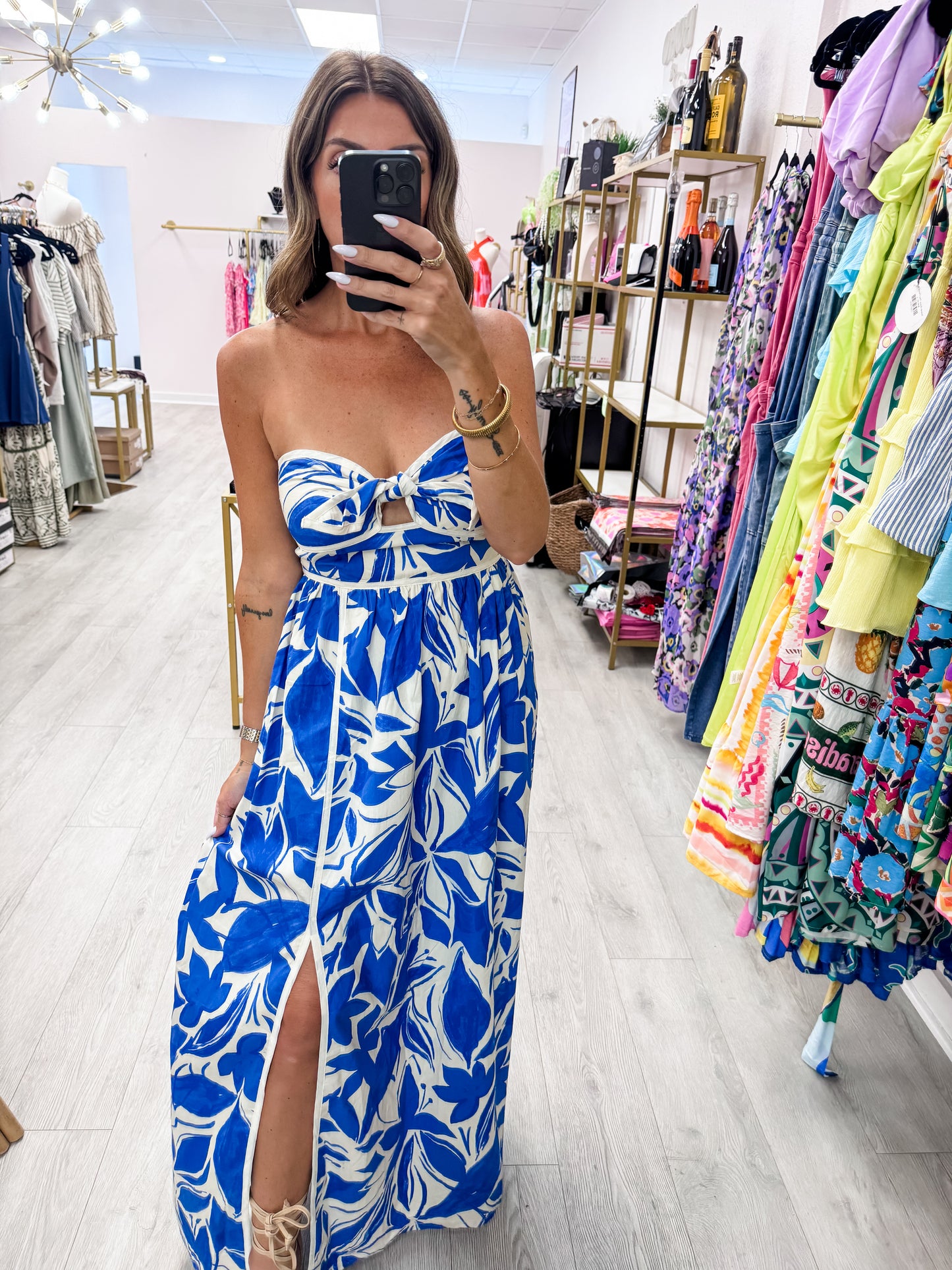 Capri Blue Contrast Bind Maxi Dress