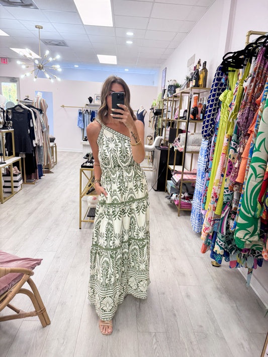 Palm Resort One Shoulder Maxi Dress
