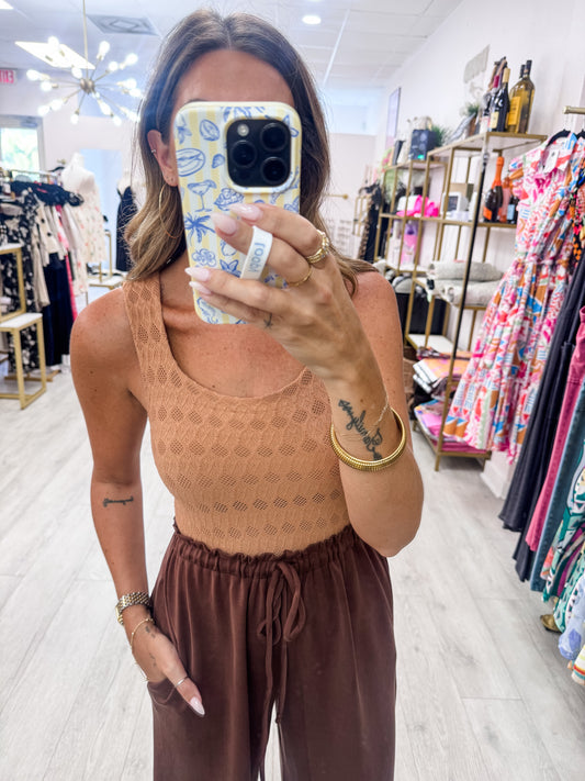 Mocha Lace Textured Square Top