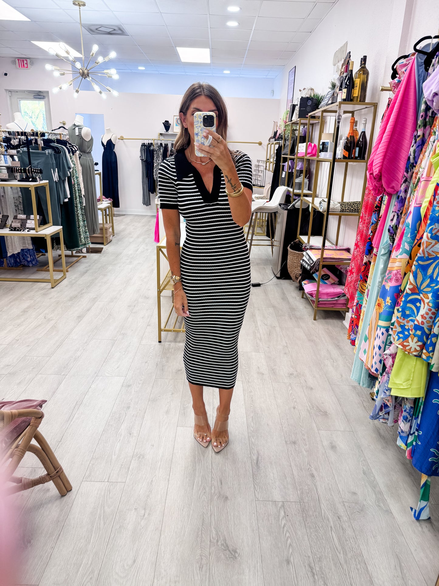 Black Ribbed Collared Midi Dress