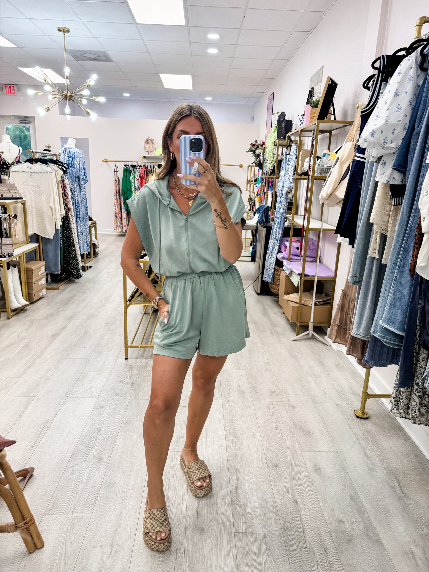 Sage Half Zip Romper