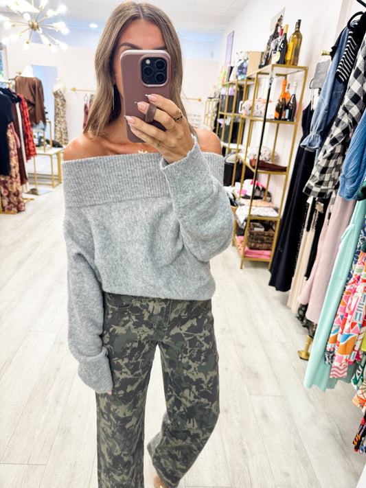 Heather Gray Off Shoulder Sweater
