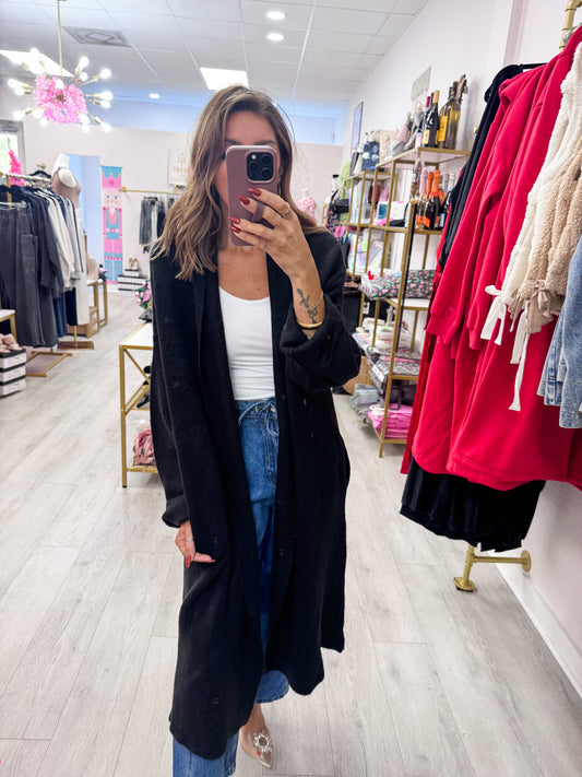 Black Longline Open Front Duster Sweater