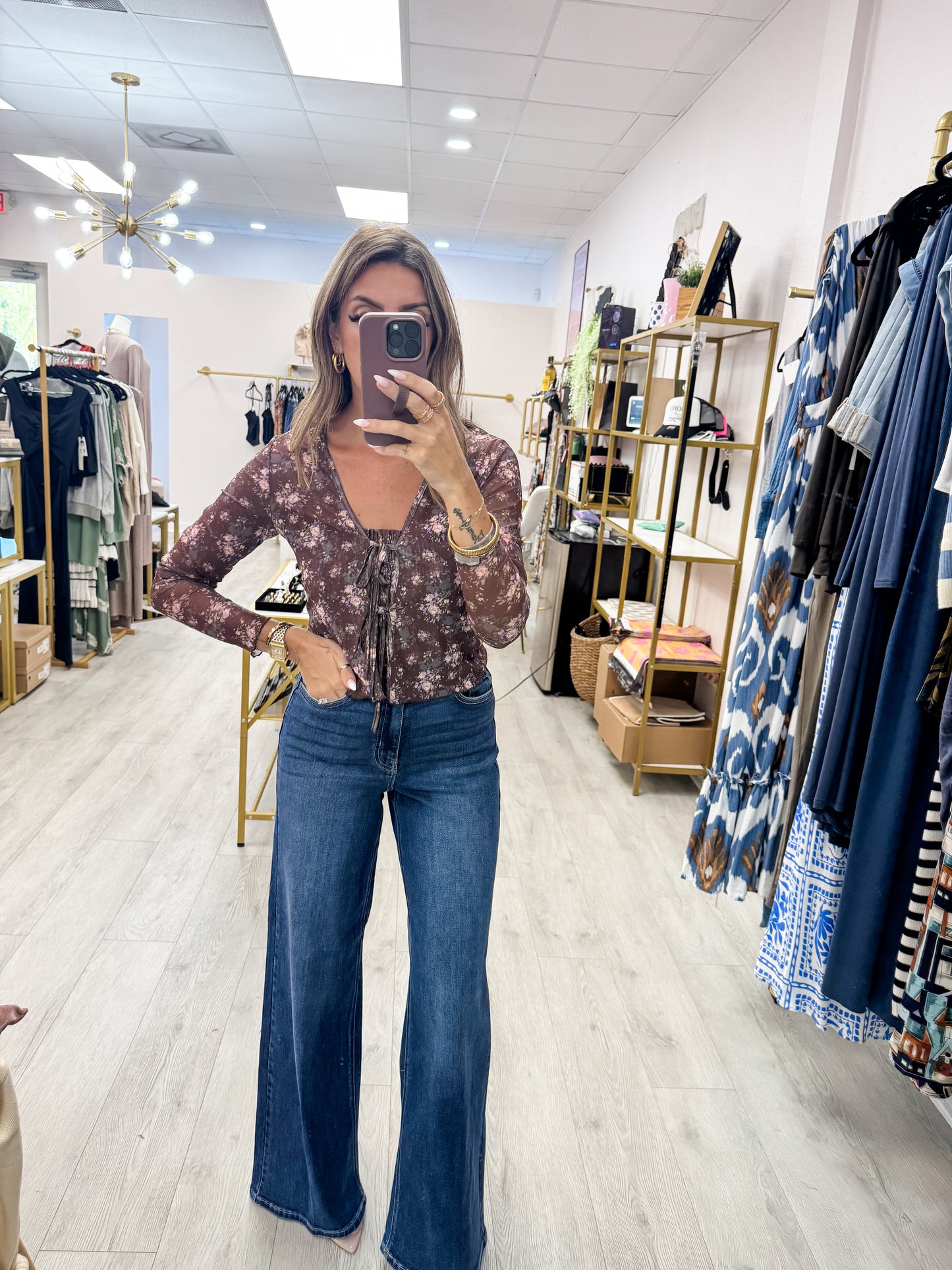 Fall Floral Mesh Layered Top