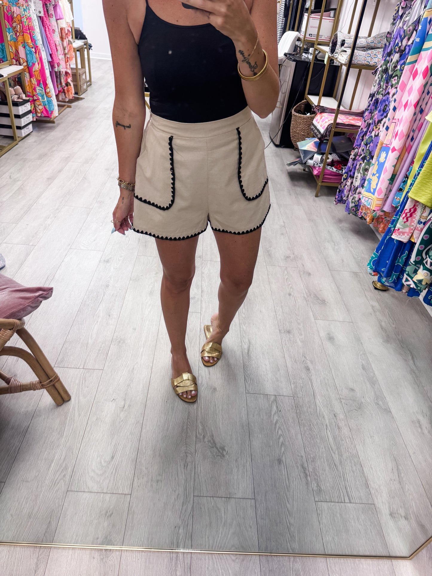 Scallop Trim High-Waisted Shorts