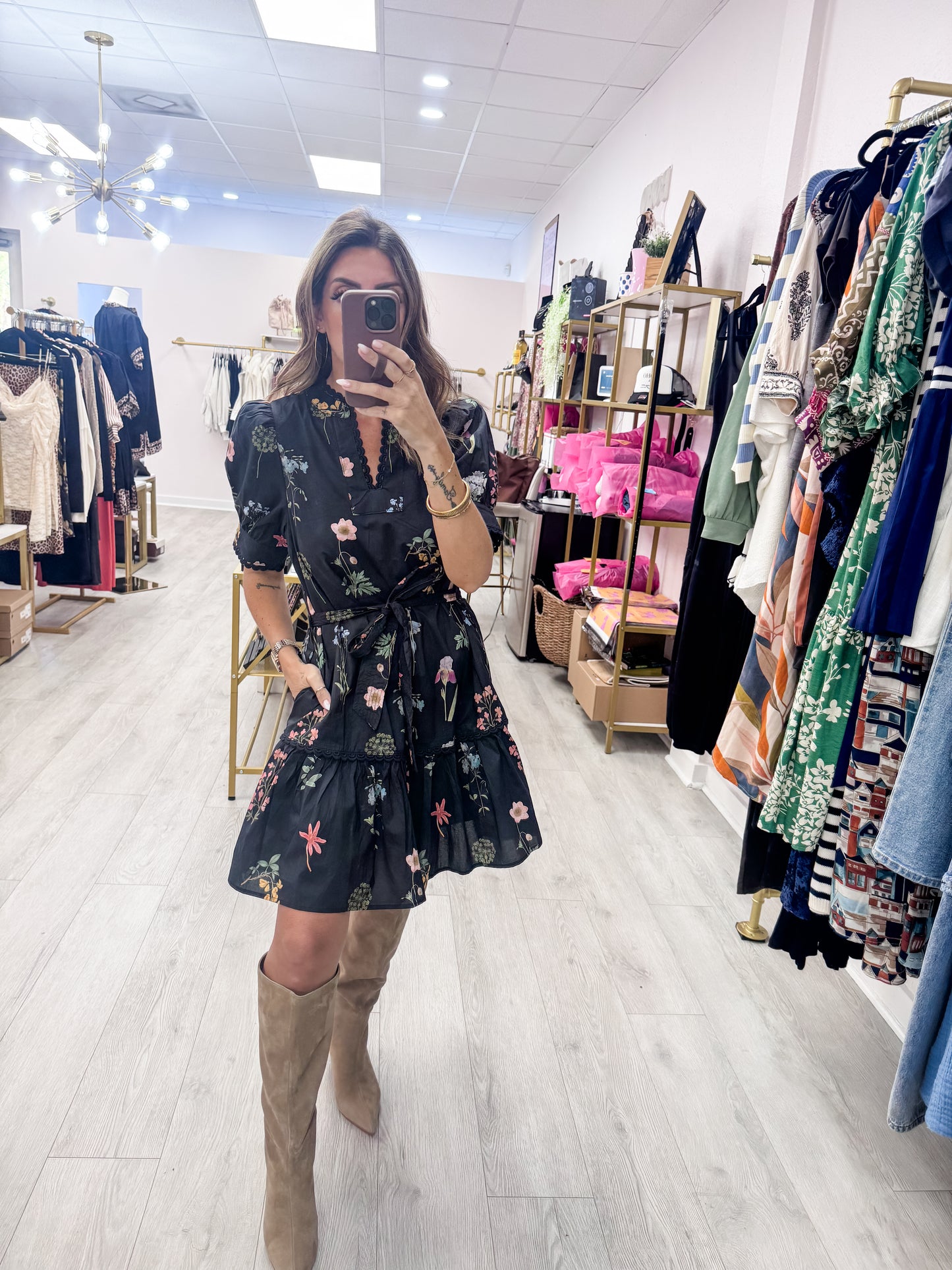 Black Floral Scallop Dress