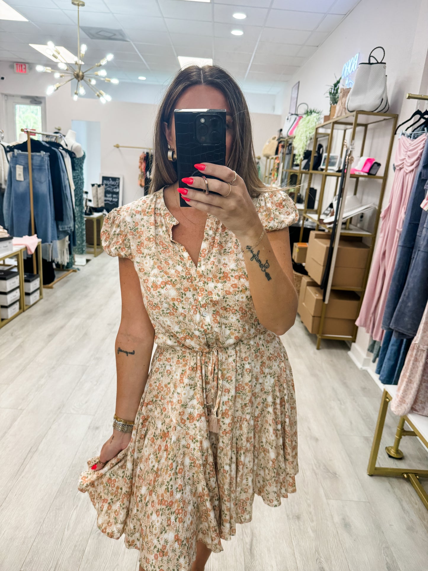 A-Beige Floral Dress