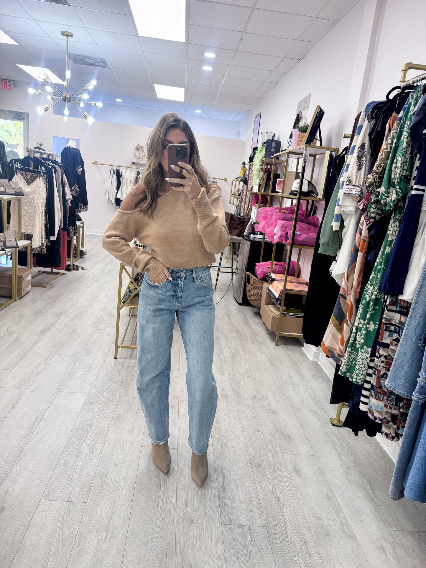 Tan Asymmetrical Sweater Top