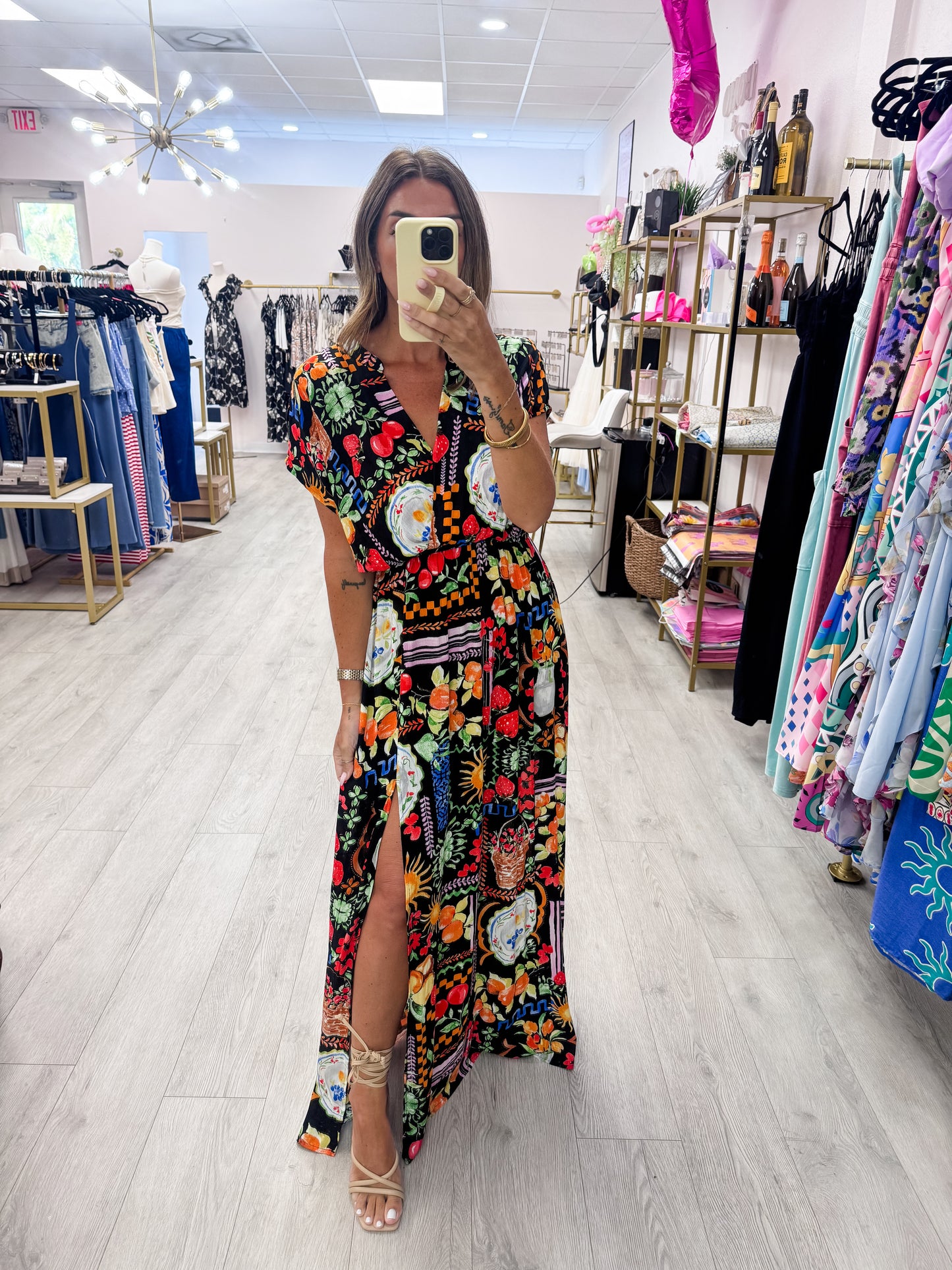 Black Tropical Print Maxi Dress