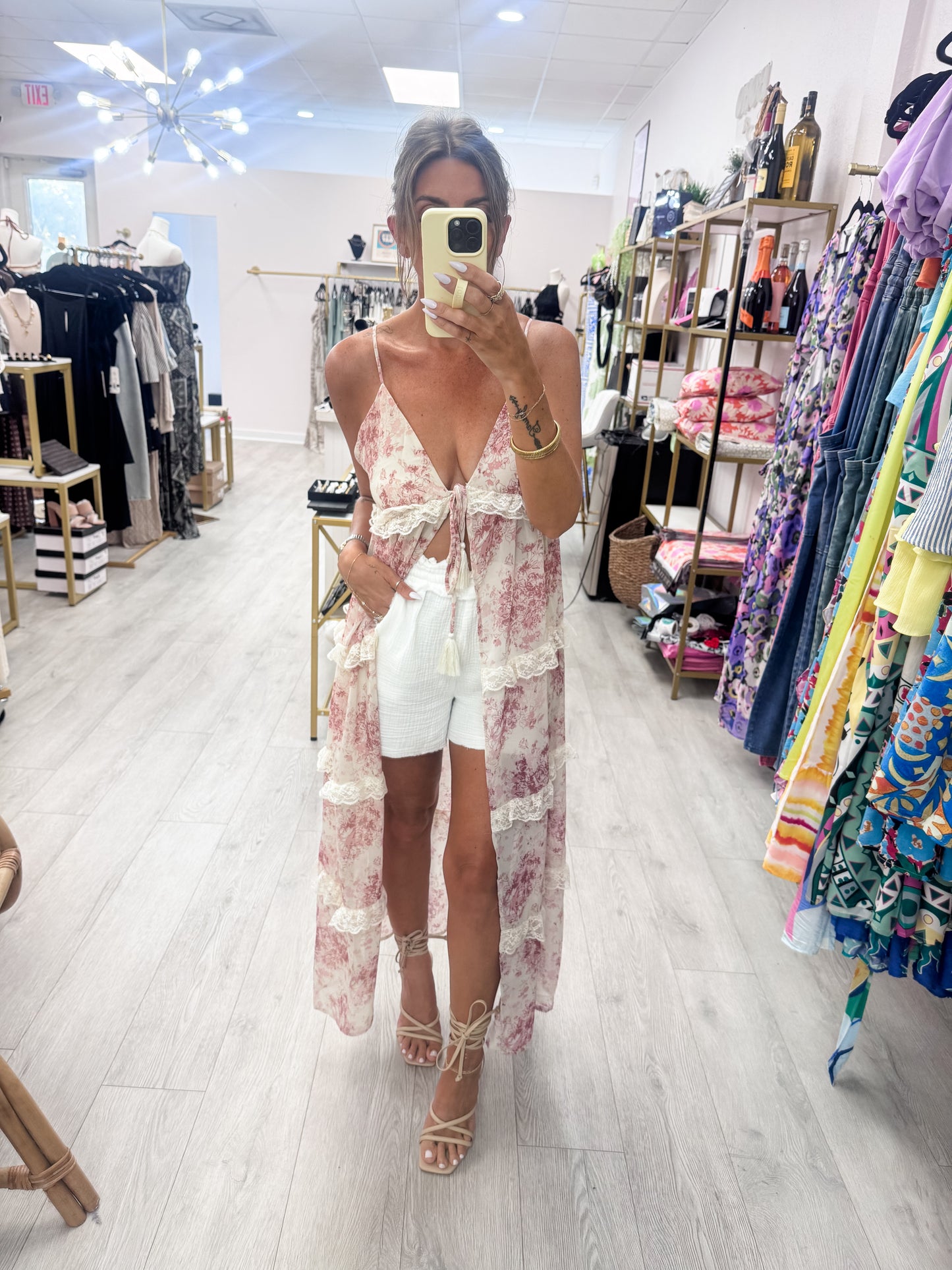 Ivory & Pink Cami Tie Front Top