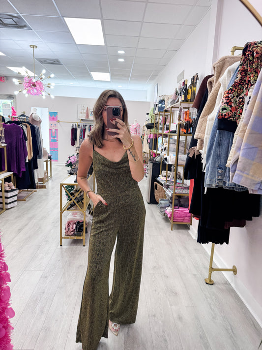 Lurex Cowl Neck Gold Jumpsuit