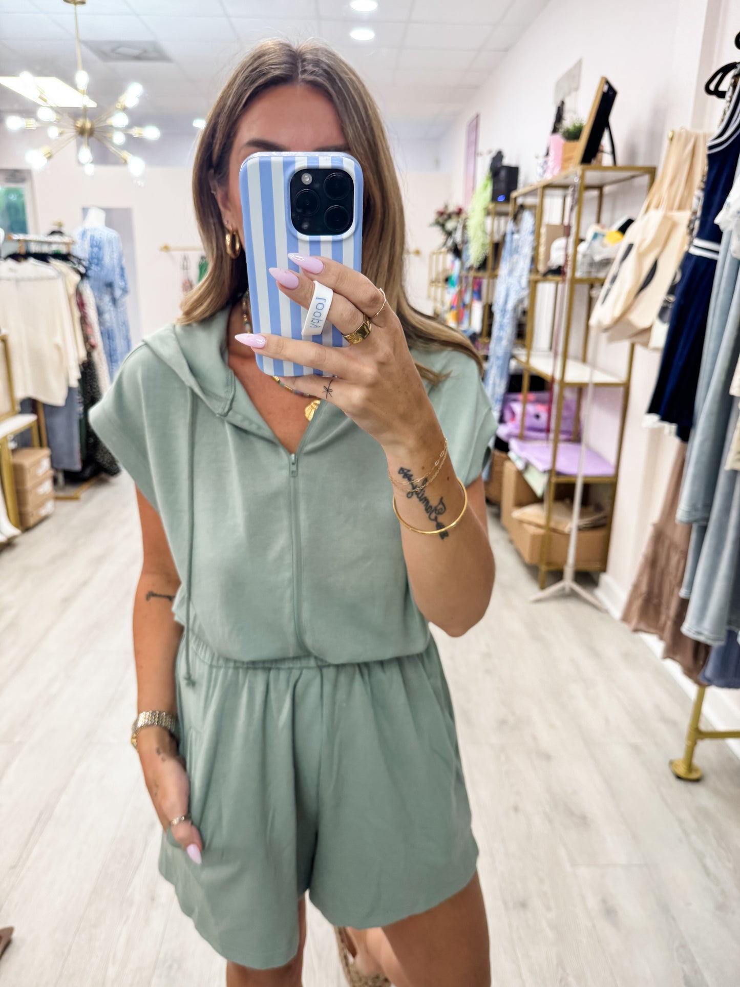 Sage Half Zip Romper