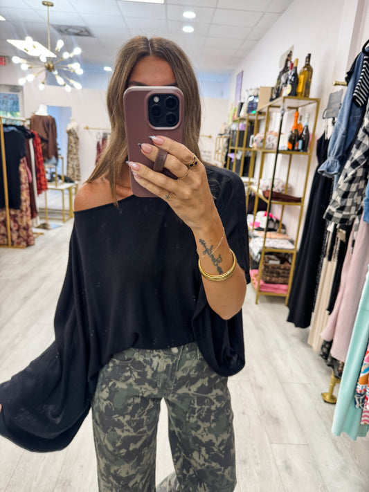 Black One Shoulder Asymmetrical Top