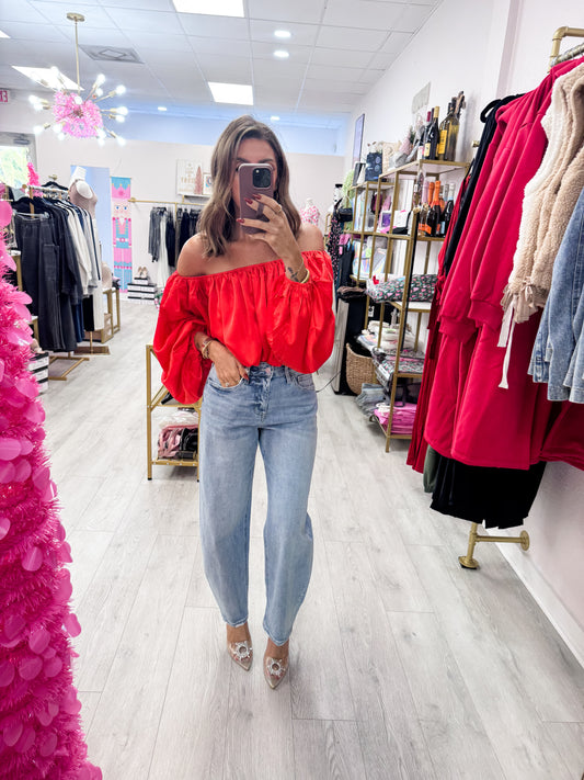 Red Elegant Off Shoulder Blouse