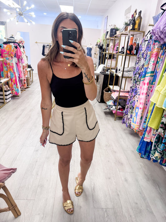 Scallop Trim High-Waisted Shorts
