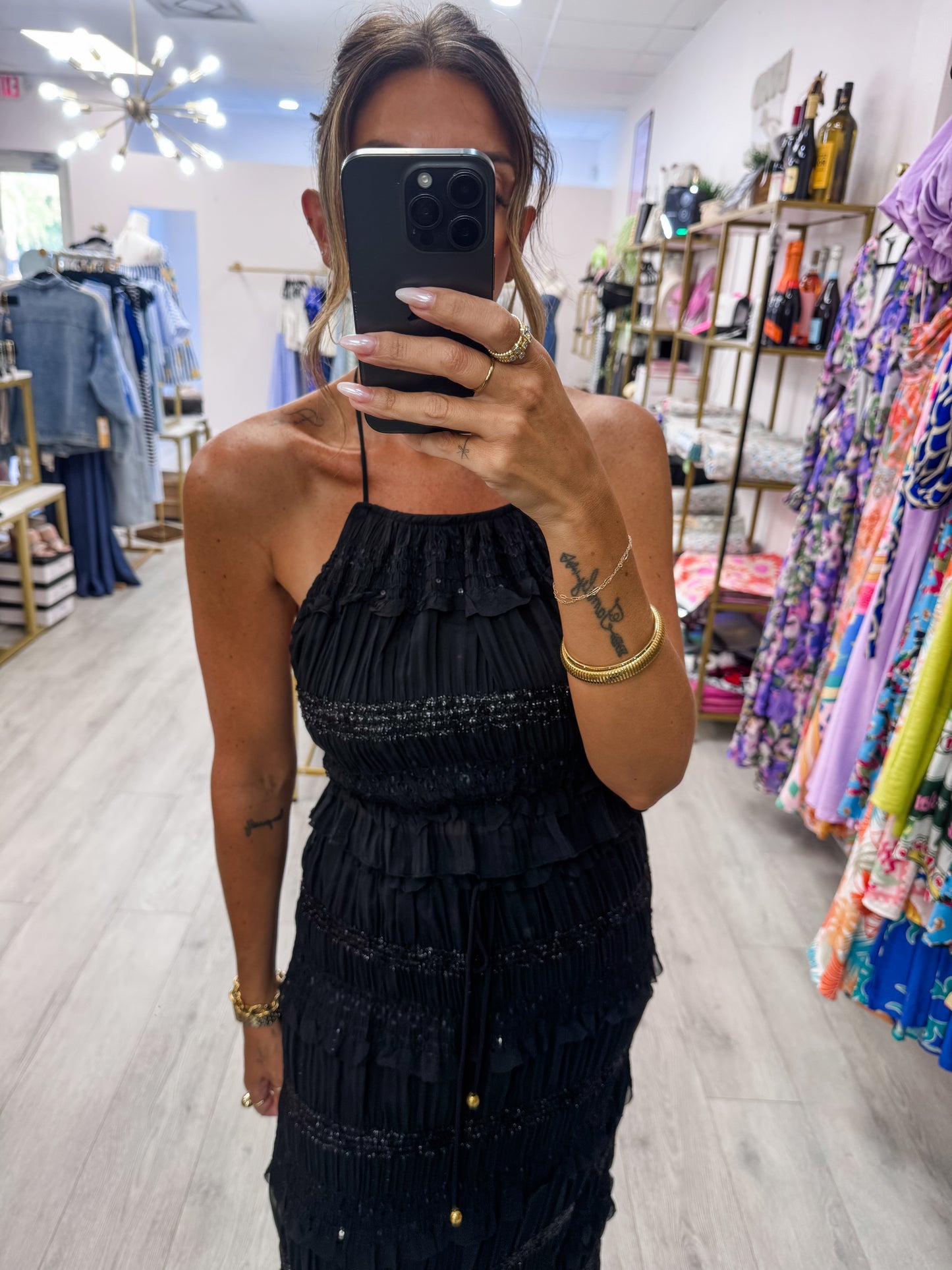 Black Ruffled Halter Neck Top