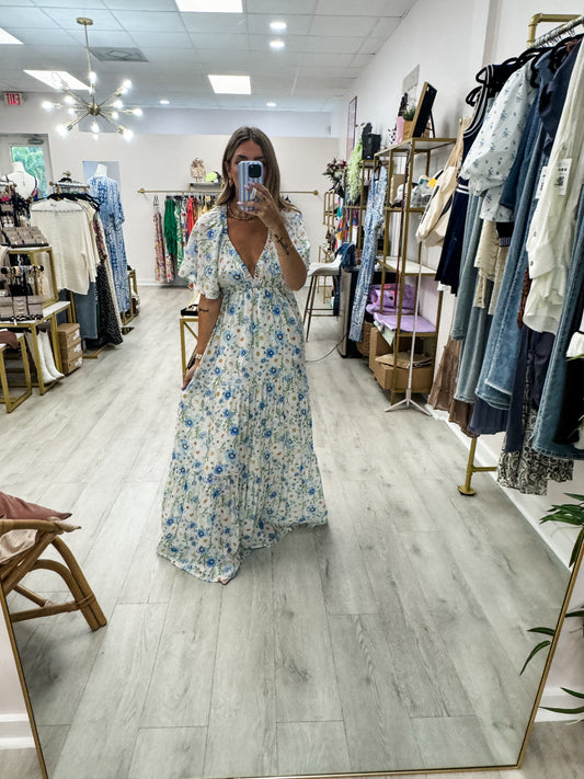 Floral V Neck Maxi Dress