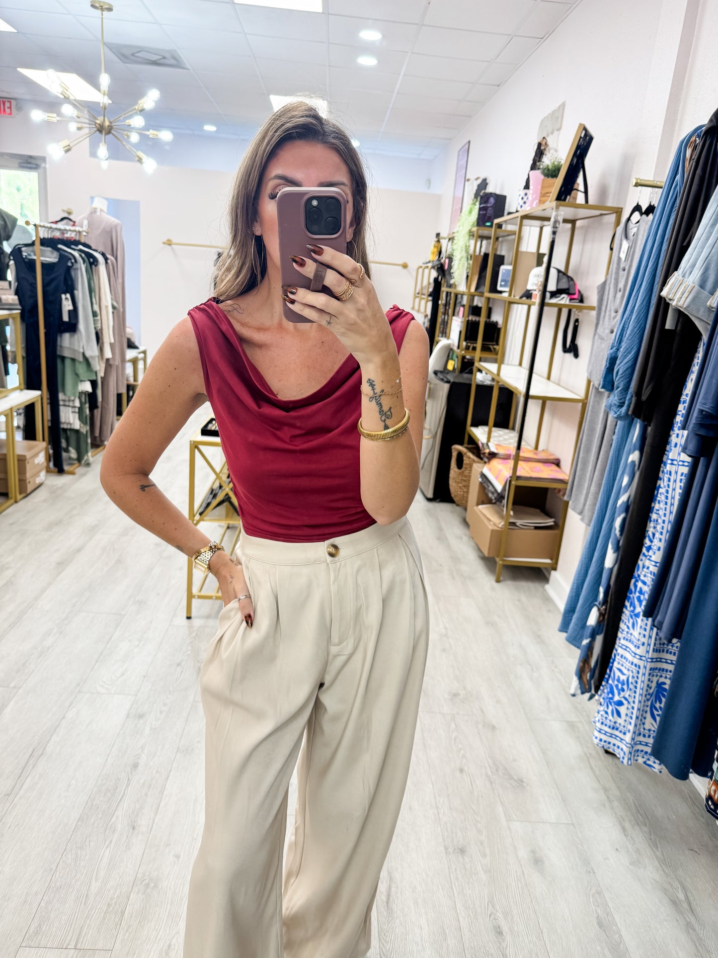 Maroon On or Off Shoulder Ruched Top