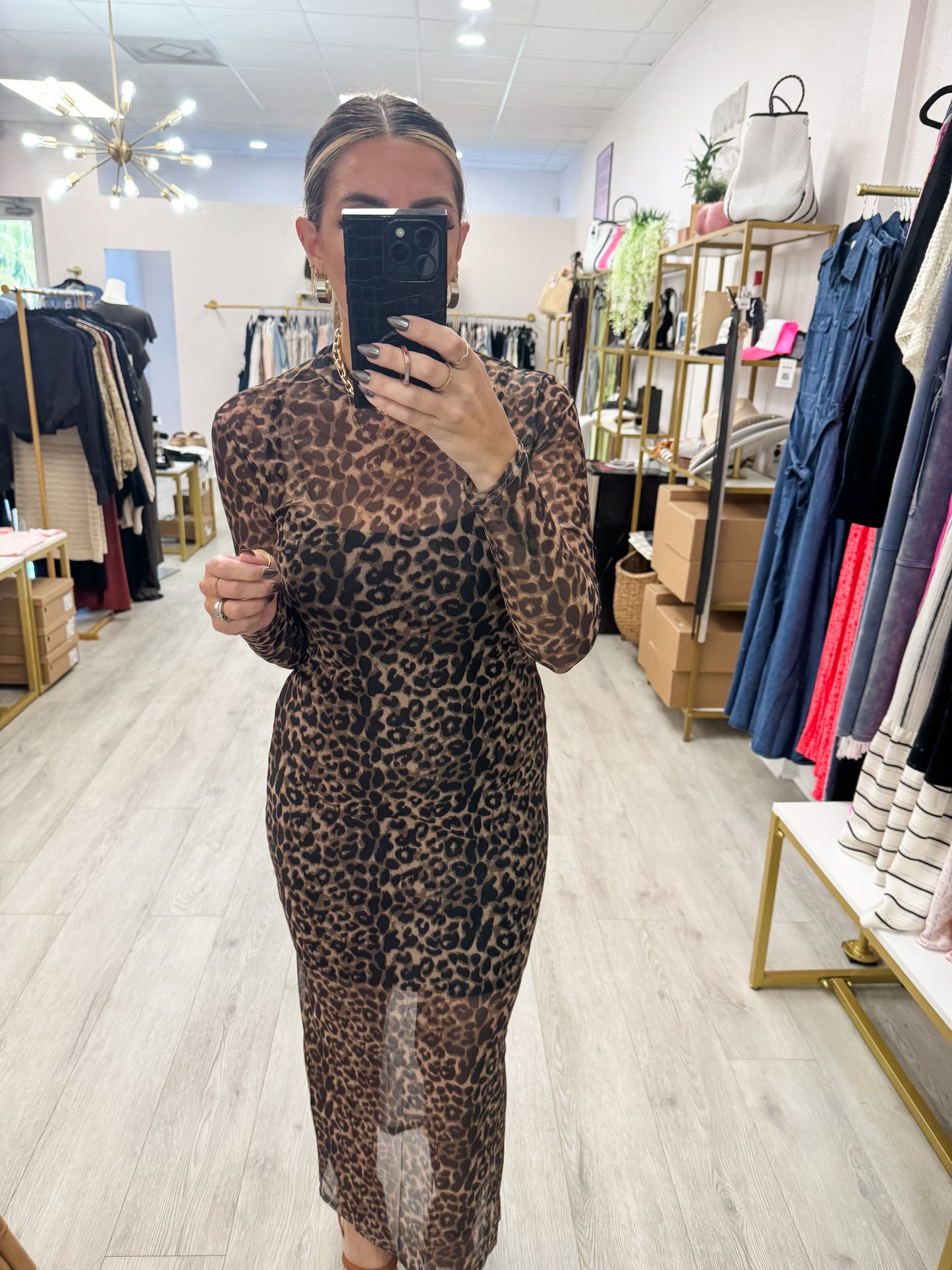 Animal Print Mesh Dress