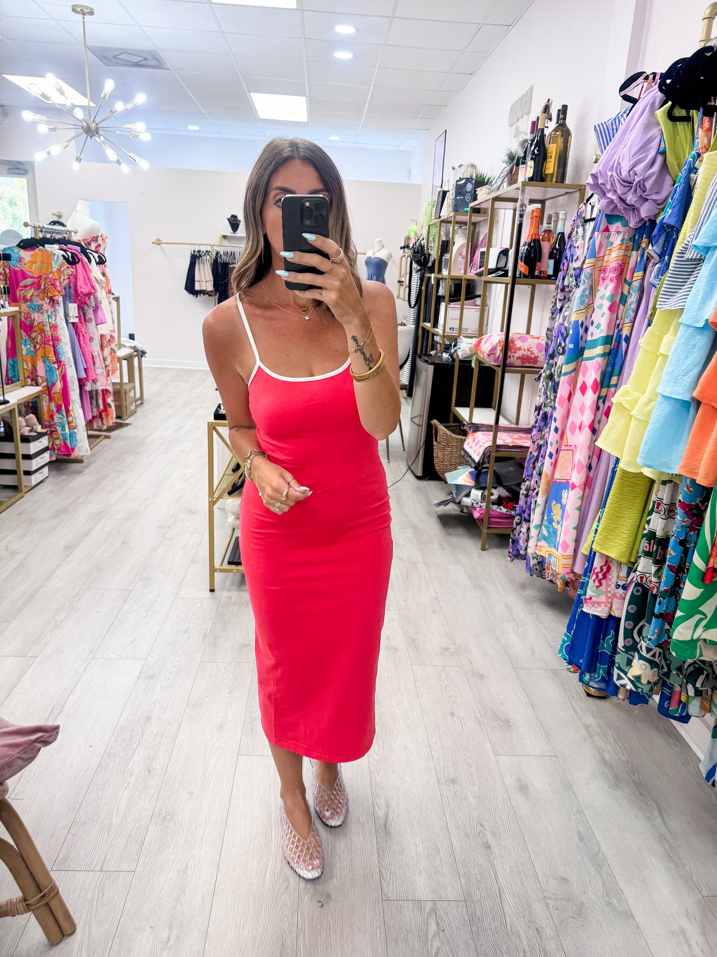 Tomato Red Spaghetti Strap Bodycon Dress