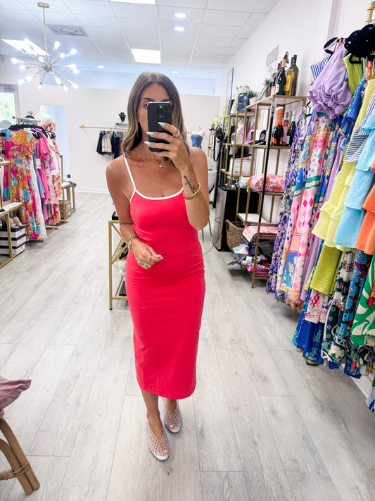 Tomato Red Spaghetti Strap Bodycon Dress