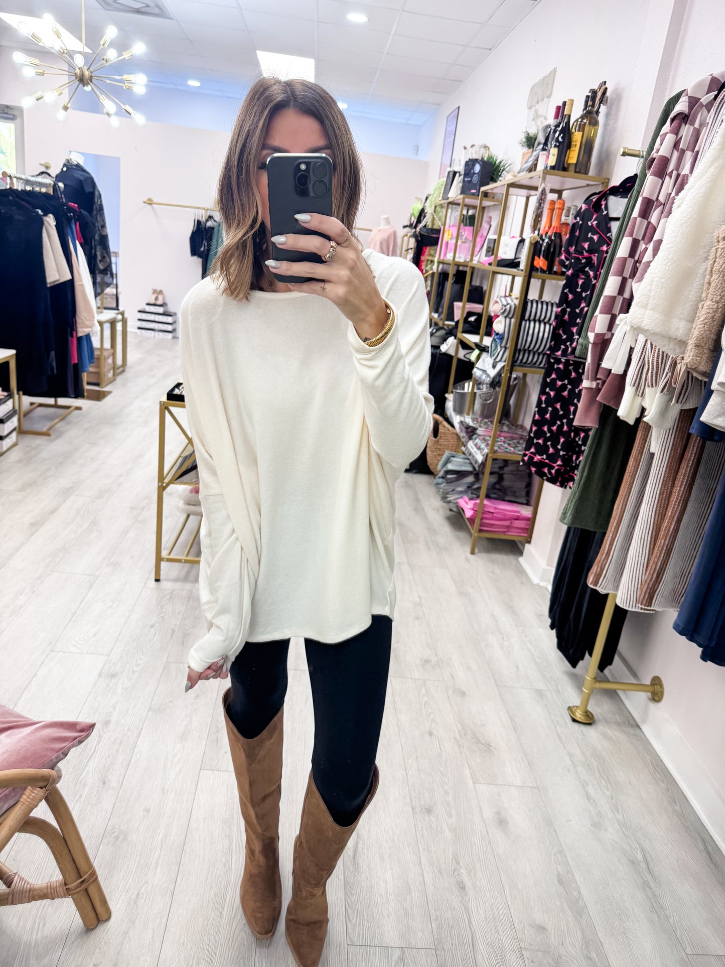 Cream Relaxed Fit Dolman Long Sleeve Top