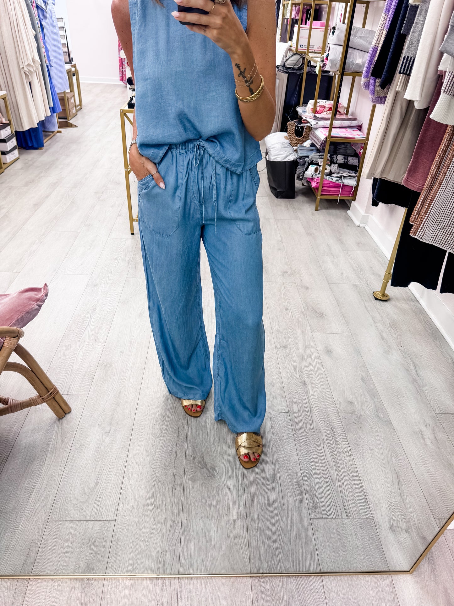 Chambray Drawstring Pants