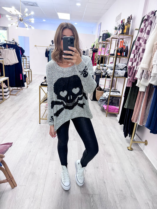 Grey Two Toned Skull Knit Sweater