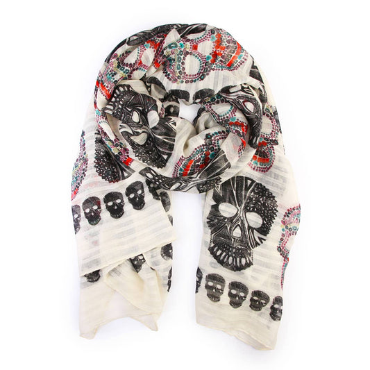 White Sugar Skull Scarf
