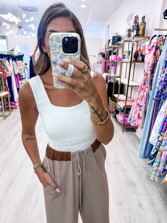 White Lace Textured Square Tank Top